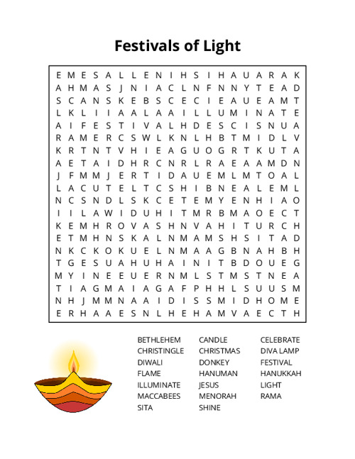 Festivals of Light Word Search Puzzle