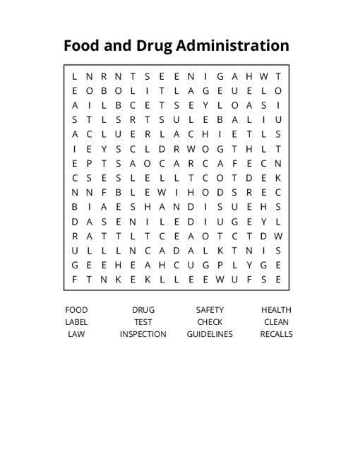 Food and Drug Administration Word Search Puzzle