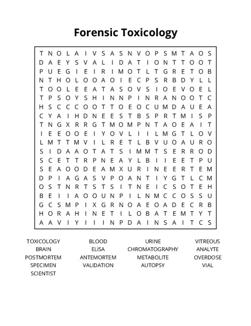 Forensic Toxicology Word Search Puzzle