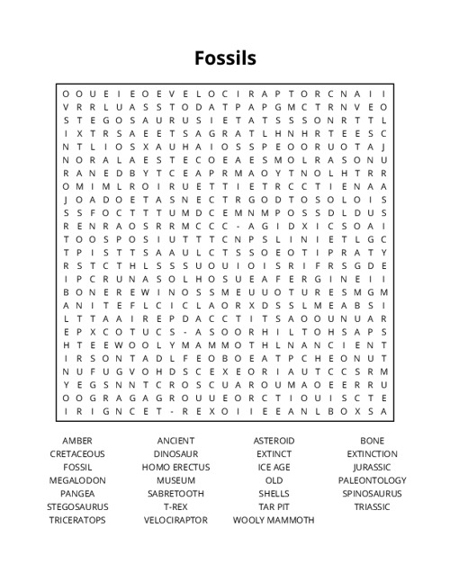 Fossils Word Search Puzzle
