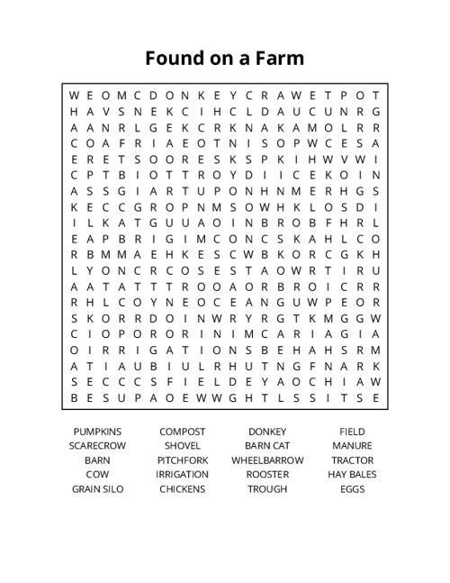 Found on a Farm Crossword Puzzle