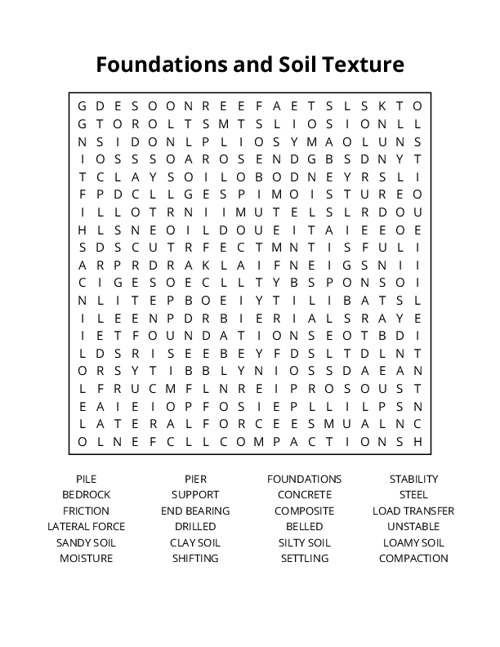 Foundations and Soil Texture Word Search Puzzle
