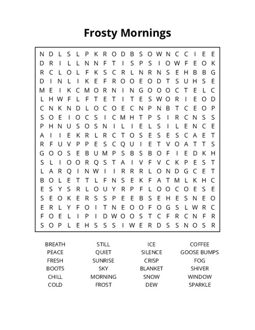 Frosty Mornings Word Search Puzzle