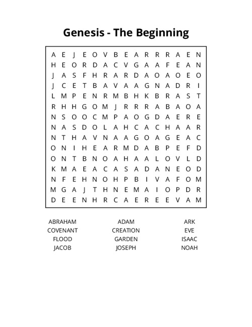 Genesis - The Beginning Word Search Puzzle