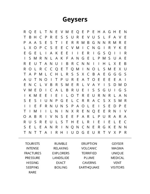 Geysers Word Search Puzzle