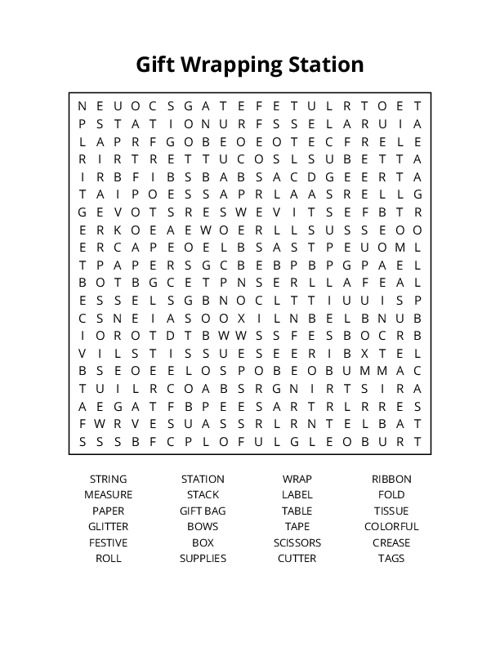 Gift Wrapping Station Word Search Puzzle