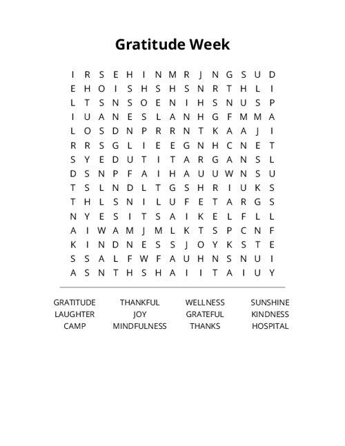 Gratitude Week Word Search Puzzle