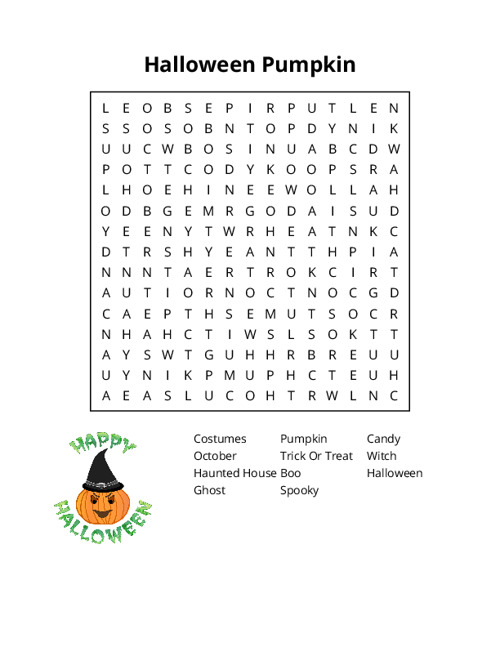 Halloween Pumpkin Word Search Puzzle