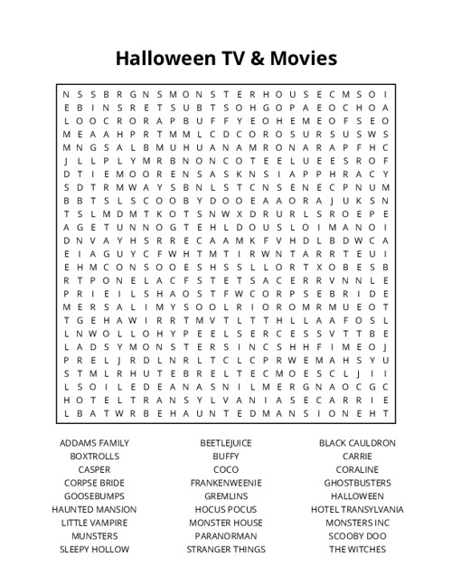 Halloween TV & Movies Word Search Puzzle