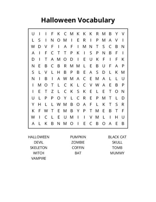 Halloween Vocabulary Word Search Puzzle