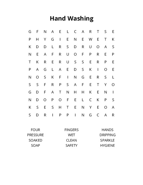 Hand Washing Crossword Puzzle