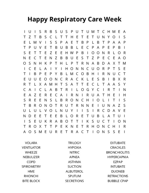 Happy Respiratory Care Week Word Search Puzzle