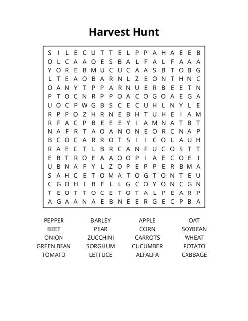 Harvest Hunt Crossword Puzzle