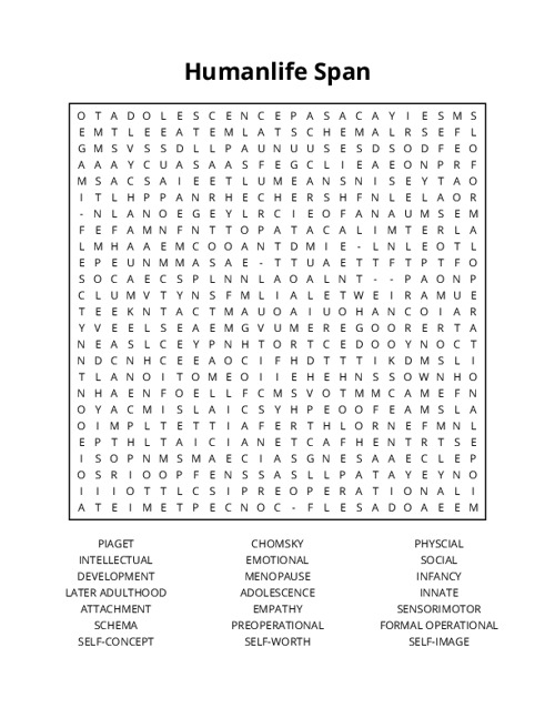 Humanlife Span Word Search Puzzle