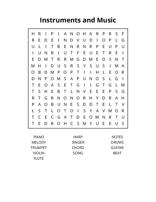 Instruments and Music Crossword Puzzle