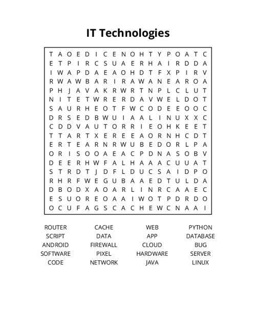 IT Technologies Word Search Puzzle
