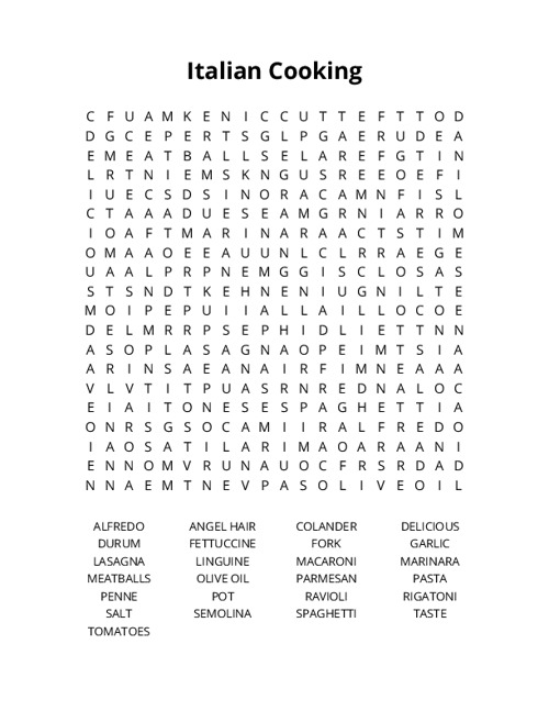 Italian Cooking Word Search Puzzle