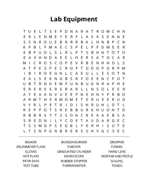 Lab Equipment Word Search Puzzle