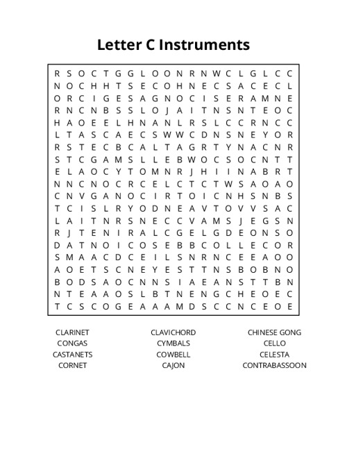 Letter C Instruments Word Search Puzzle