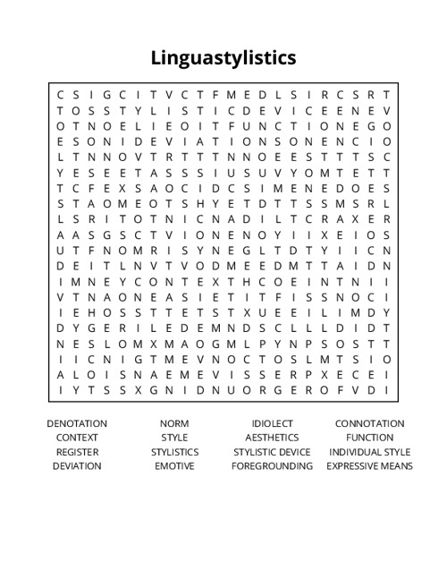 Linguastylistics Word Search Puzzle