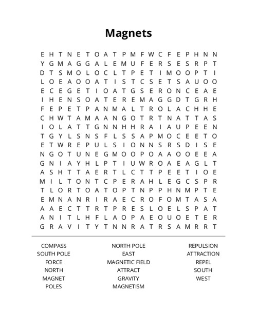 Magnets Word Search Puzzle