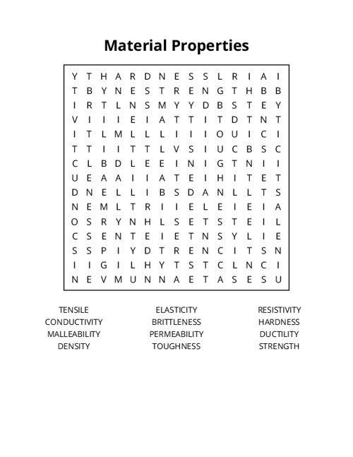 Material Properties Word Search Puzzle