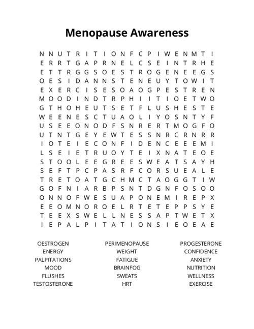 Menopause Awareness Word Search Puzzle