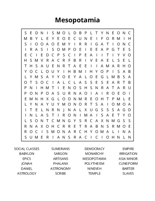 Mesopotamia Word Search Puzzle