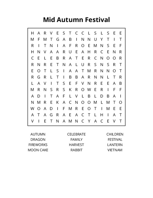 Mid Autumn Festival Word Search Puzzle