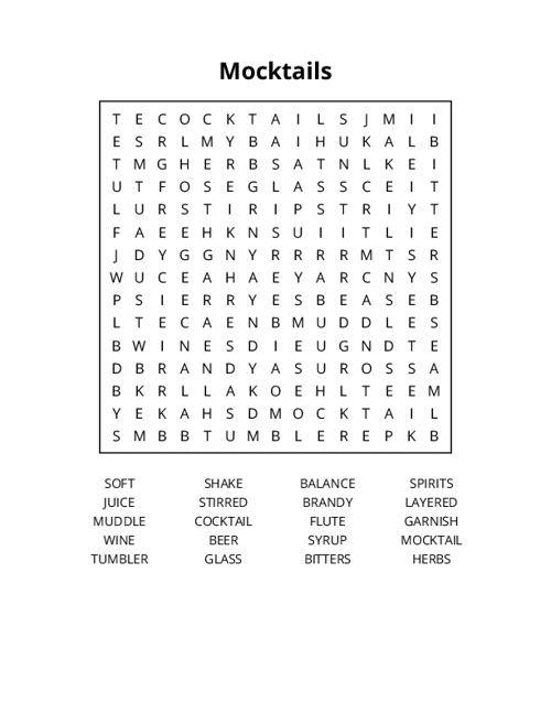 Mocktails Word Search Puzzle