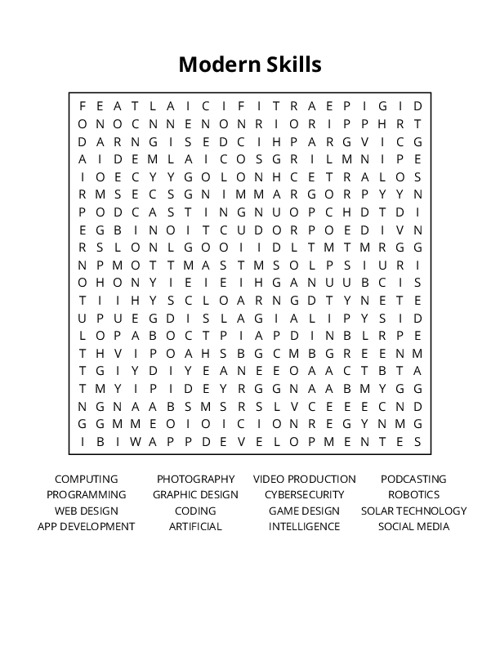 Modern Skills Word Search Puzzle