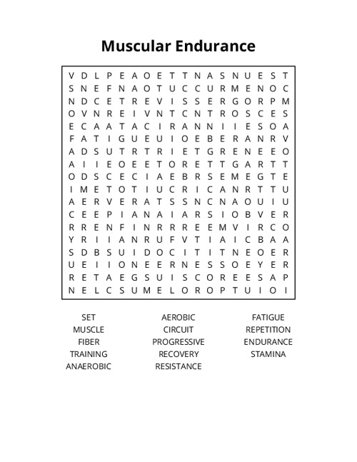 Muscular Endurance Crossword Puzzle
