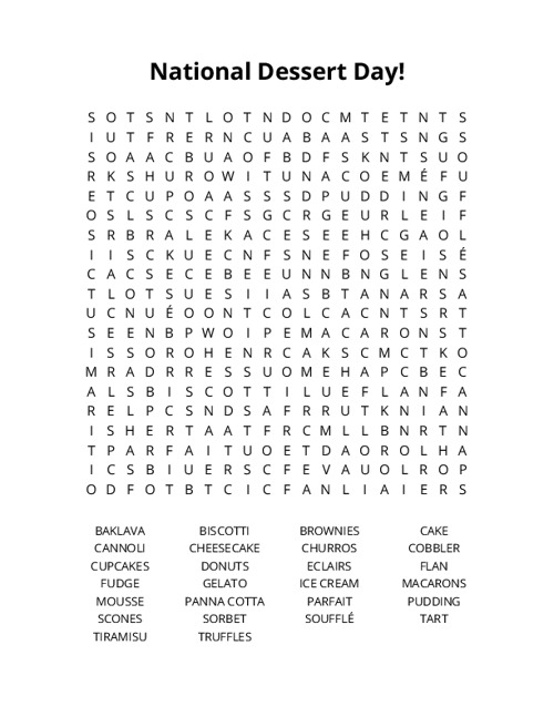National Dessert Day! Word Search Puzzle