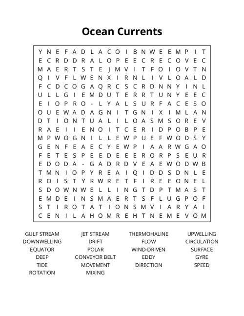 Ocean Currents Word Search Puzzle
