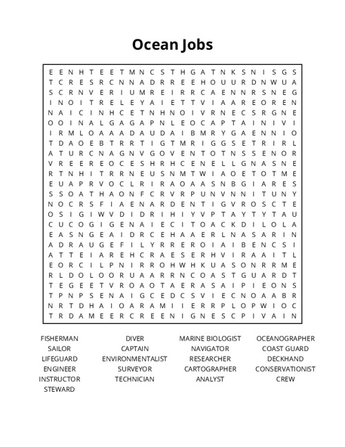 Ocean Jobs Word Search Puzzle