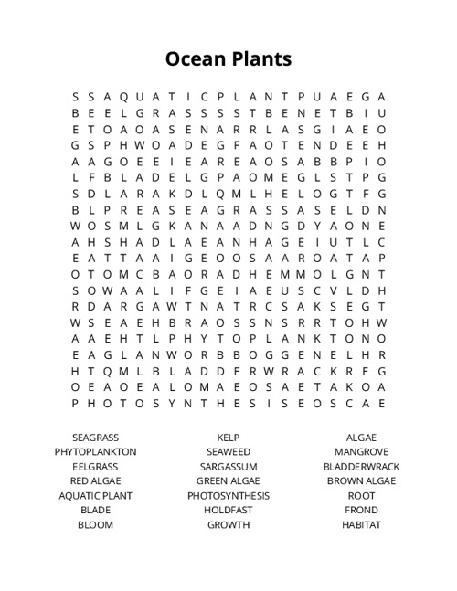 Ocean Plants Word Search Puzzle