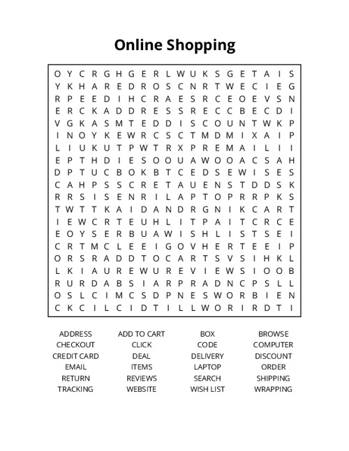 Online Shopping Word Search Puzzle
