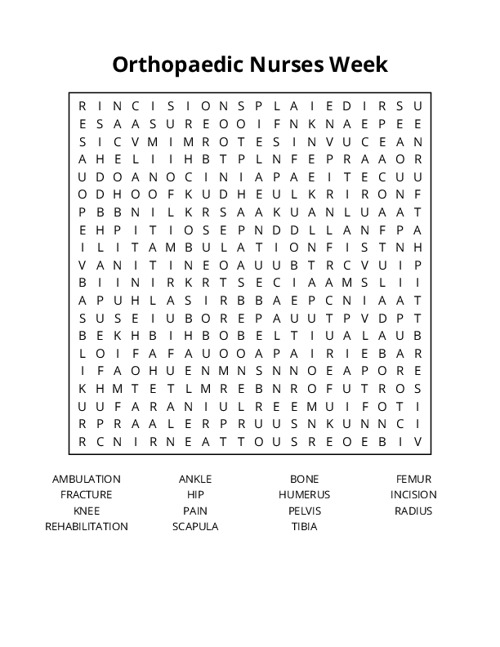 Orthopaedic Nurses Week Word Search Puzzle