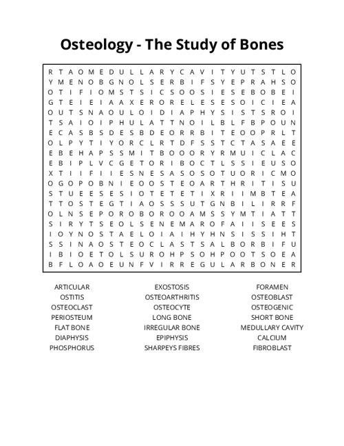 Osteology - The Study of Bones Word Search Puzzle