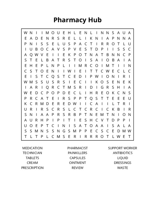 Pharmacy Hub Word Search Puzzle