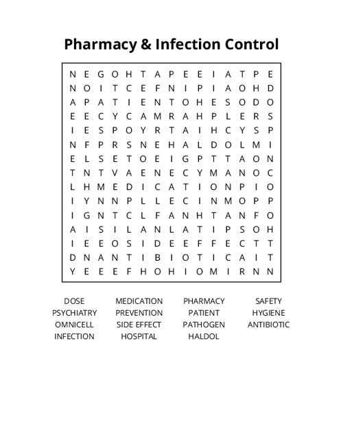 Pharmacy & Infection Control Word Search Puzzle