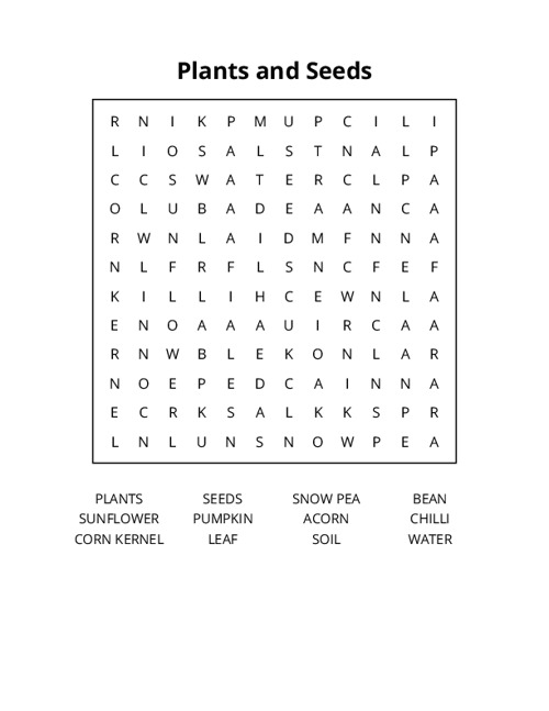 Plants and Seeds Word Search Puzzle
