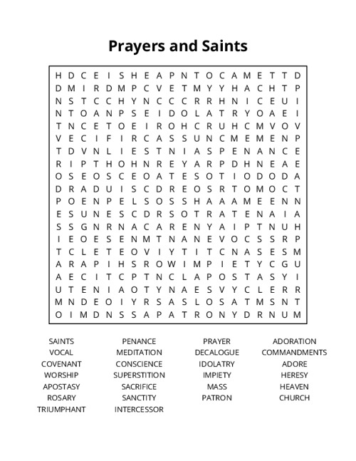 Prayers and Saints Word Search Puzzle