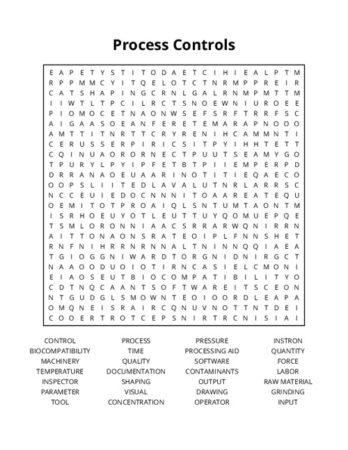 Process Controls Word Search Puzzle