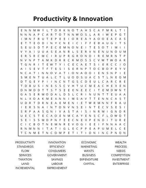 Productivity & Innovation Word Search Puzzle