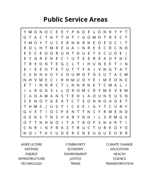 Public Service Areas Word Search Puzzle