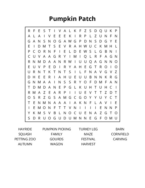 Pumpkin Patch Word Search Puzzle