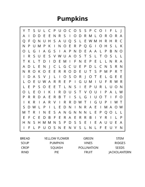 Pumpkins Word Search Puzzle