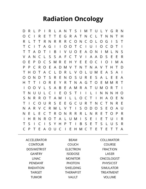 Radiation Oncology Word Search Puzzle