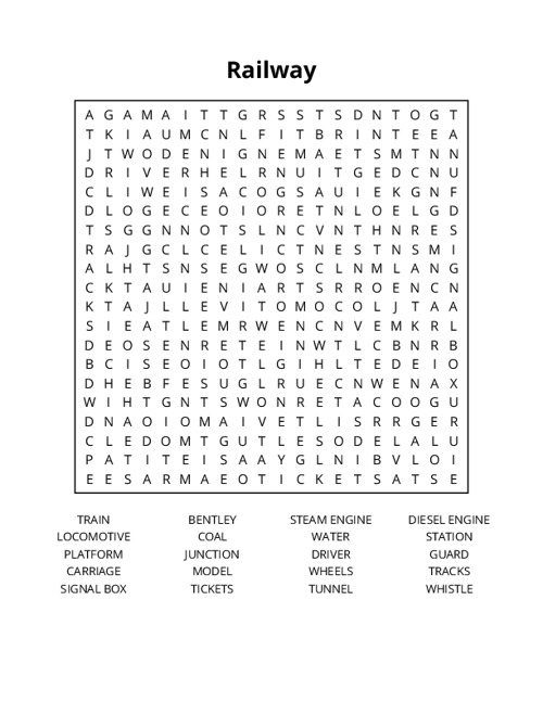 Railway Word Search Puzzle